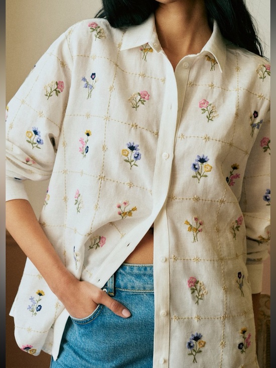 Sezane Tops - NWT Sézane Herbarium Embroidery Maxy Floral Button-Up Shirt